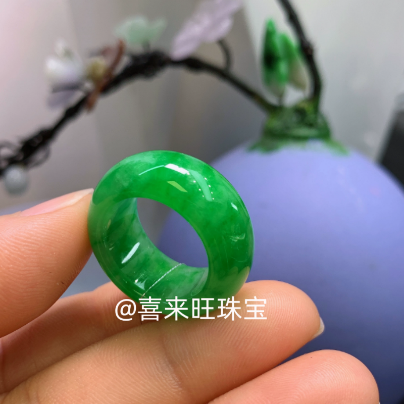 冰种帝王绿辣绿满绿玉石戒指指环