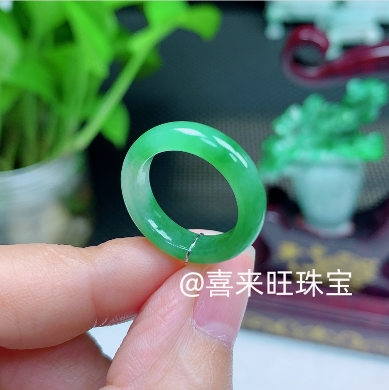 冰种飘绿满阳绿浅绿玉石戒指指环