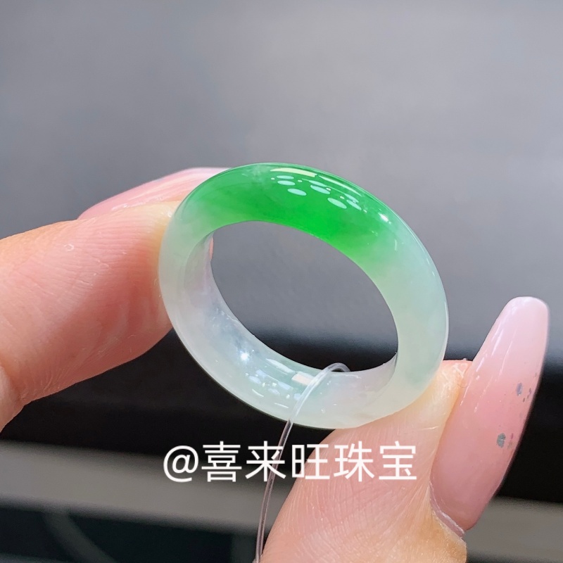 冰种白飘绿阳绿冰绿玉石戒指指环
