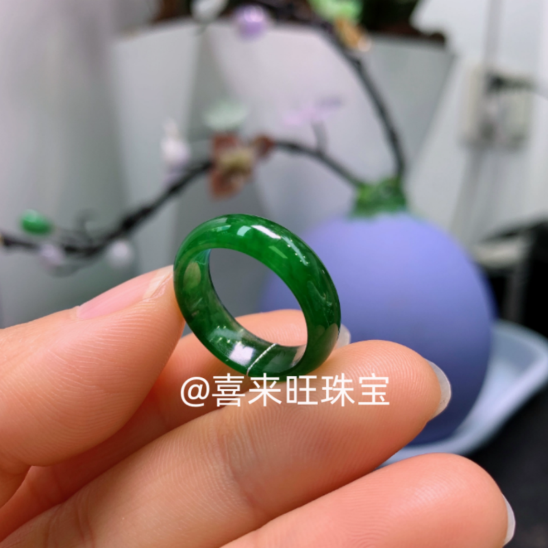 冰种祖母绿满绿辣绿玉石戒指指环