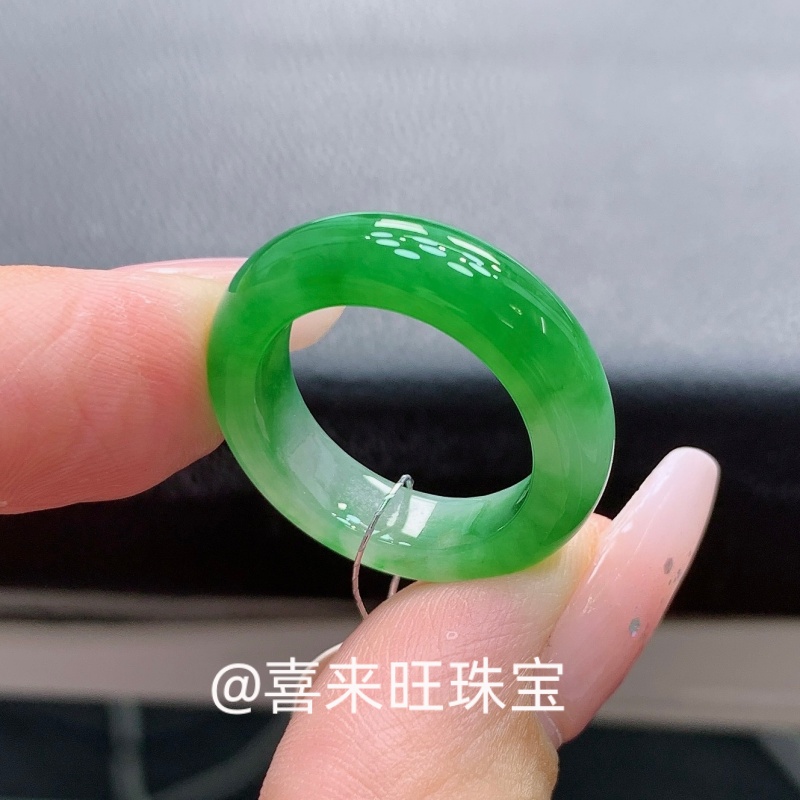 冰种帝王绿辣绿阳绿玉石戒指指环