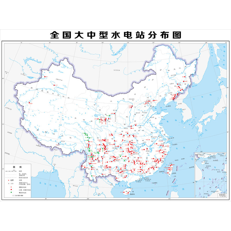 全国大中型水电站分布图全国水电站分布图水电站分布图装饰画