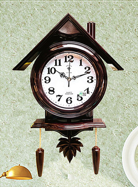 北极星房屋挂钟 时尚田园客厅创意仿木钟表地中海静音摆钟石英钟