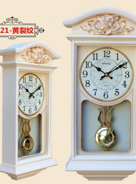 新品中式复古雕花挂钟老式敲点整点报时摆钟客厅机械钟声敲点时钟