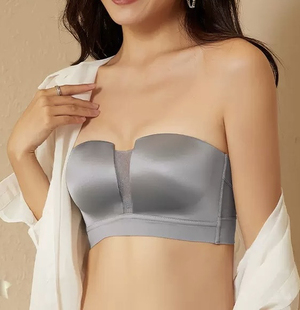 堃源511果冻胶性感缎面无痕抹胸聚拢四角杯文胸无钢圈内衣两穿柔