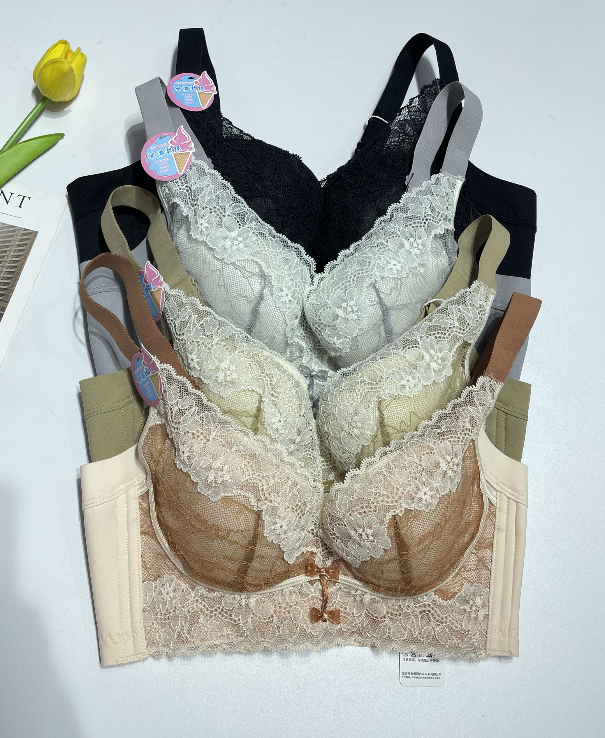 欣佰丽1375B杯中薄杯文胸带软圈冰淇凌内衣柔透气托胸聚拢收副乳