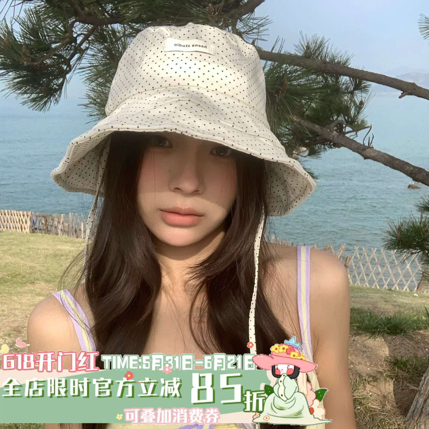 云间漫点~陈奶奶清新文艺波点渔夫帽女春夏季薄款防晒遮阳帽子