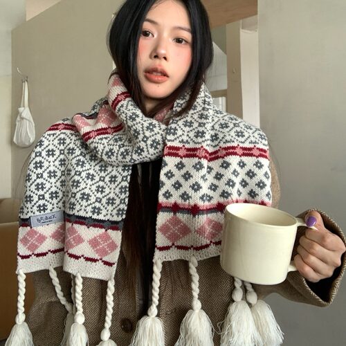 陈奶奶费尔岛菱格长围巾女秋冬