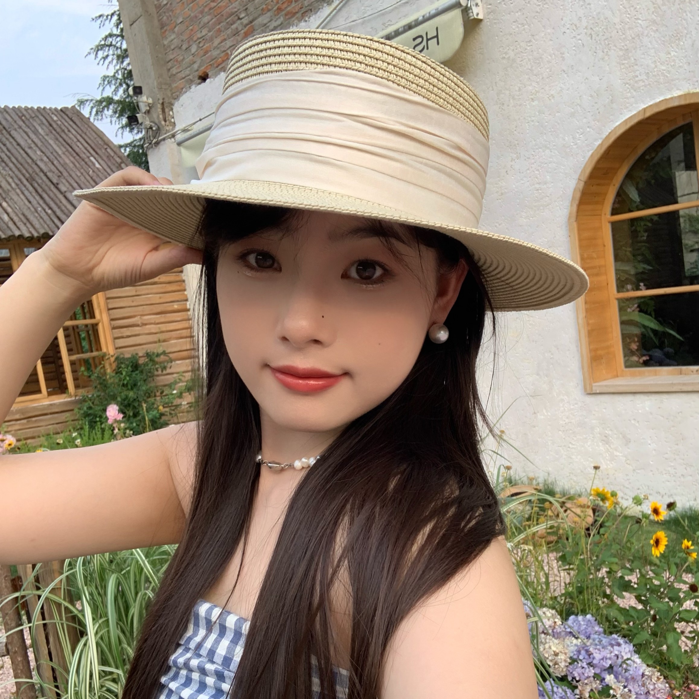 陈奶奶草帽法式复古丝带夏季出游度假风遮阳防晒帽百搭平顶帽子