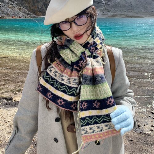 复古民族风提花围巾女秋冬保暖
