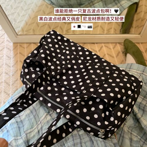 黑白波点单肩包女大容量托特包