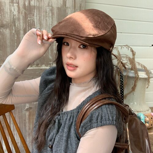 陈奶奶麂皮绒纽扣前进帽子女