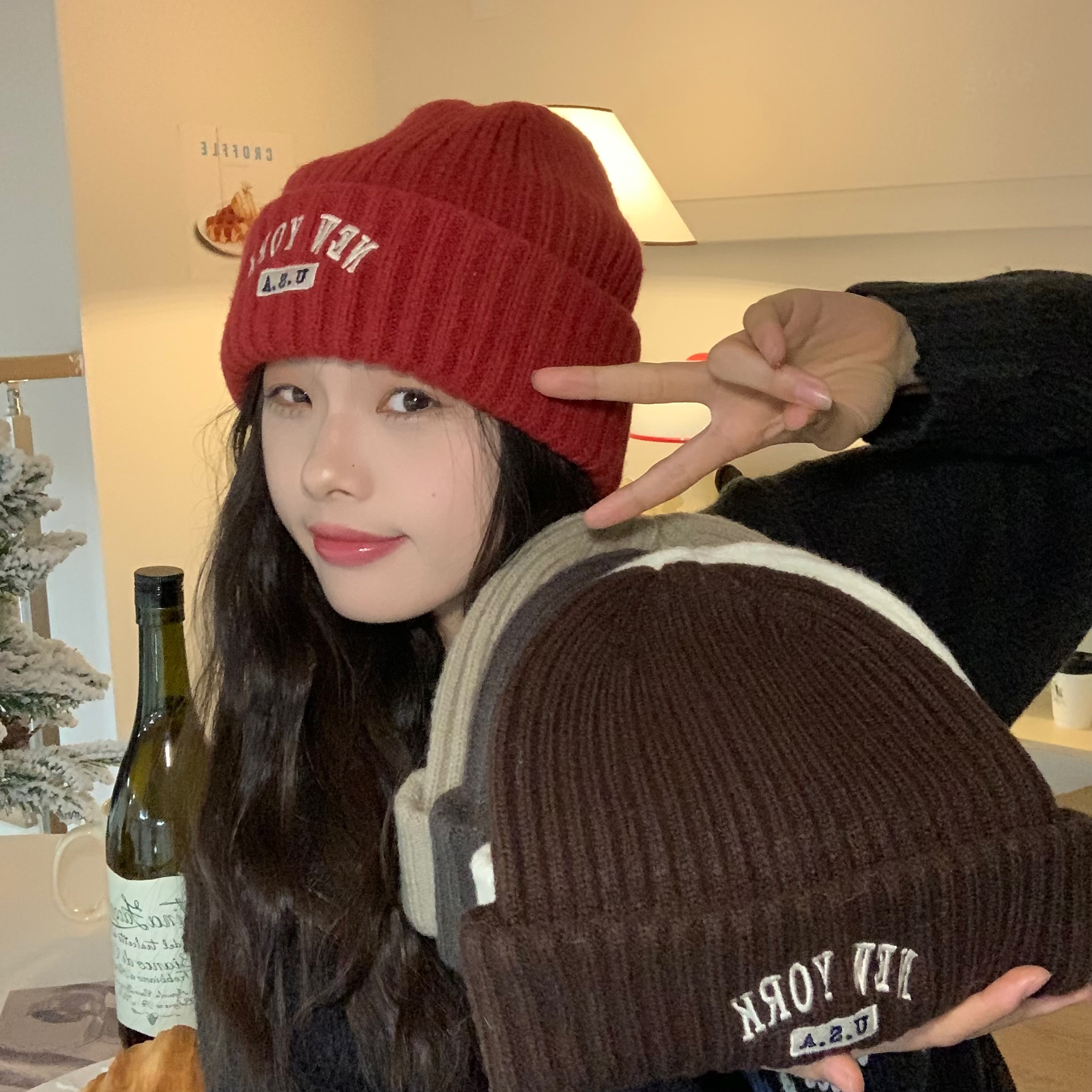 韩系慵懒女秋冬季针织冷帽