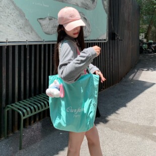 陈奶奶慵懒风韩系帆布包ins双面两用休闲女包单肩托特包清新撞色