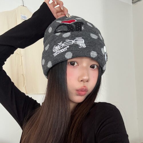 陈奶奶波点字母刺绣包头帽子女