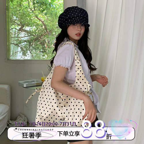 陈奶奶缎面波点单肩包女夏