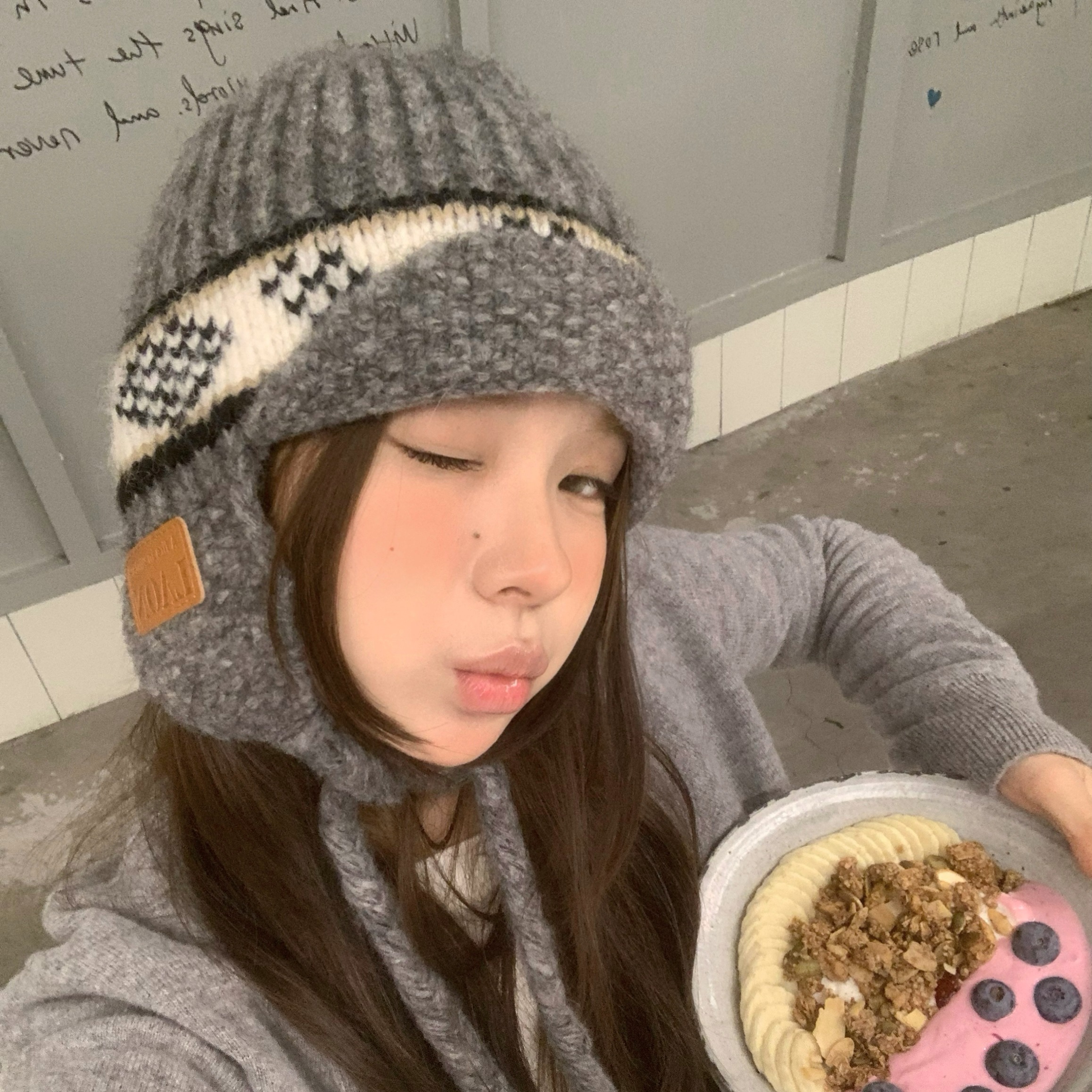 费尔岛复古！陈奶奶提花护耳帽针