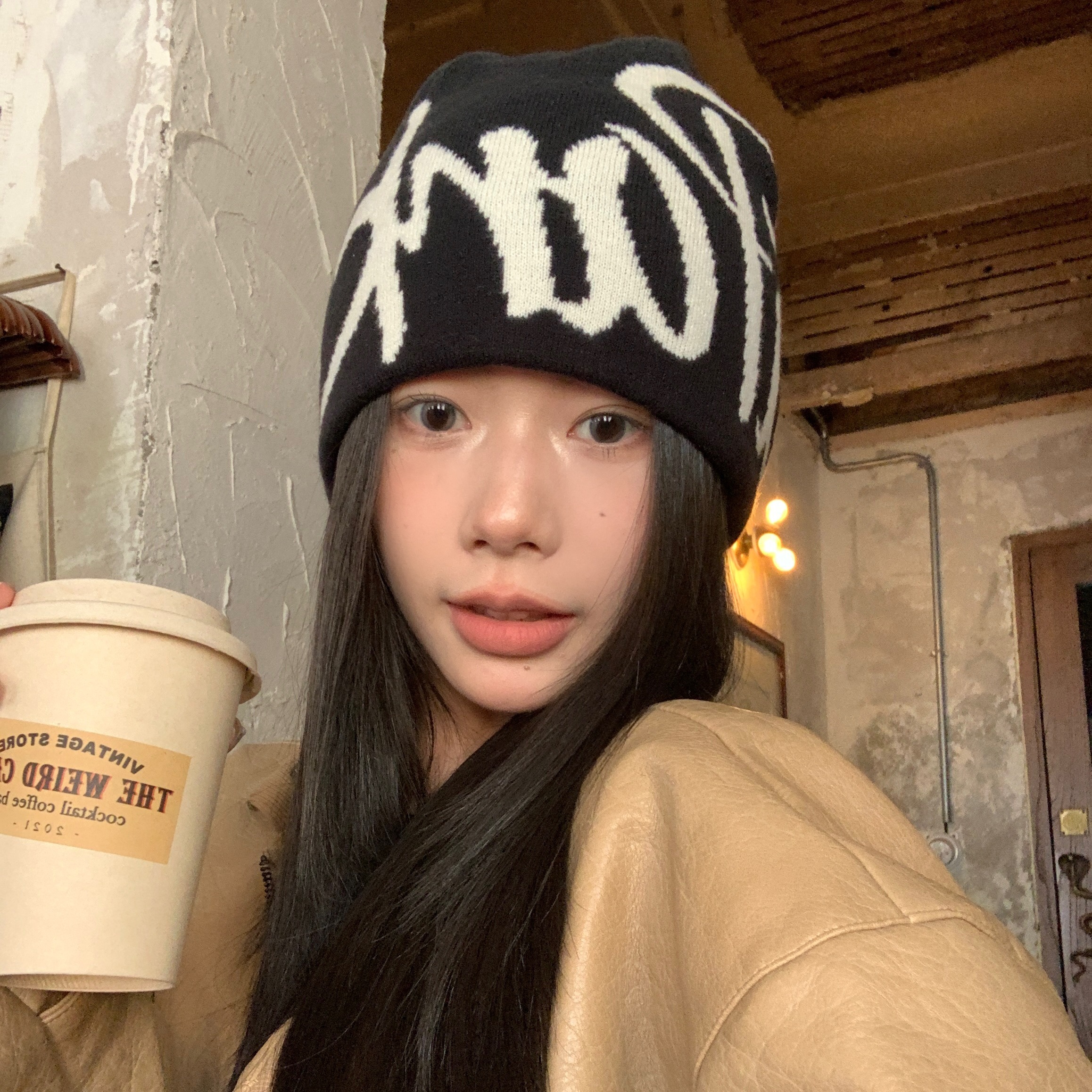 美式街头字母提花针织帽