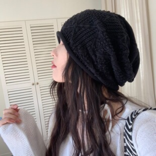慵懒街头 ins风钩花针织堆堆帽百搭针织帽女包头毛线帽子 韩版