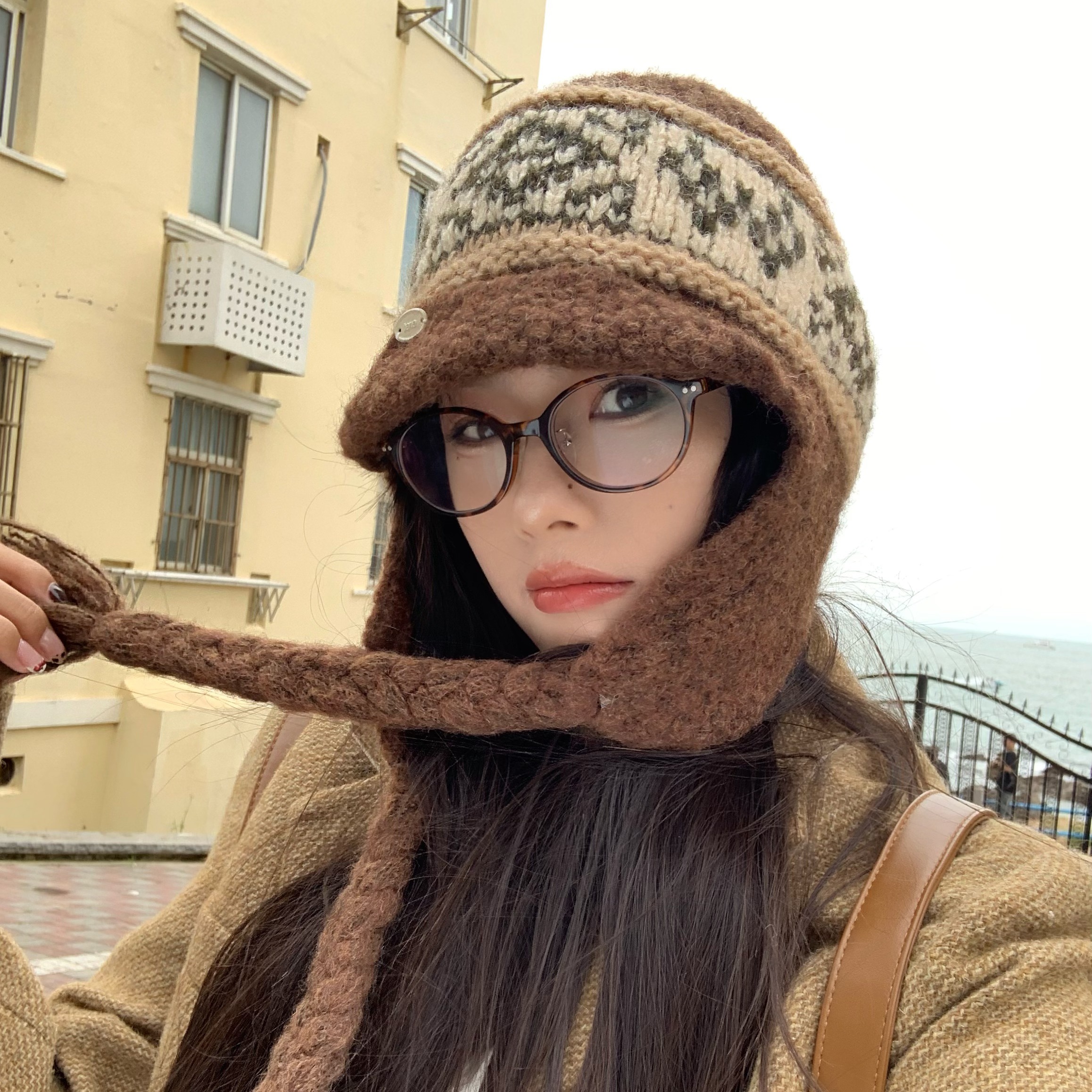 秋日暖阳~陈奶奶花纹撞色护耳帽