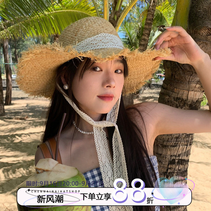陈奶奶法式蕾丝系带草帽图片