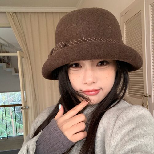 棕呢雅柔~陈奶奶/蝴蝶结毛呢礼帽