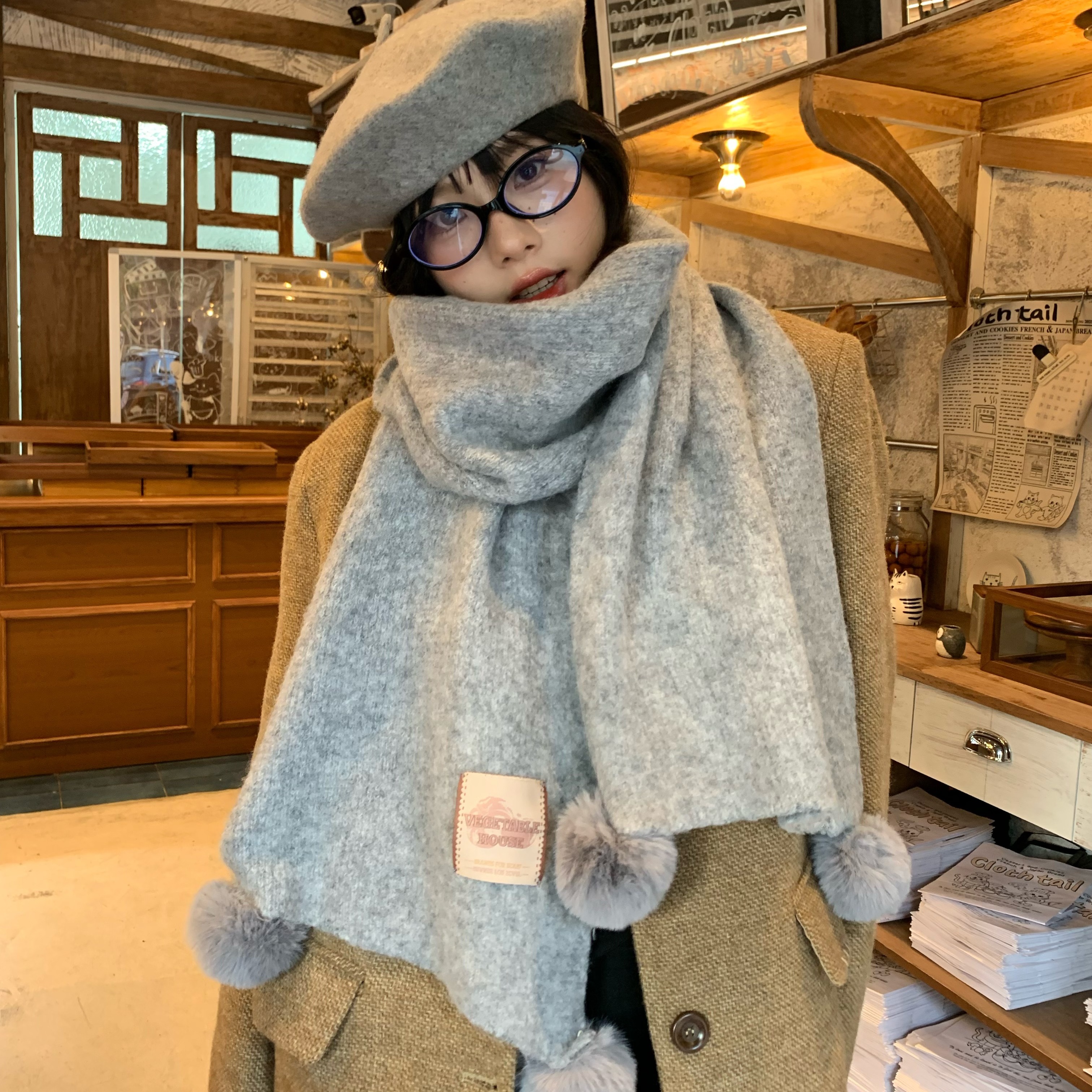 绒球轻语~陈奶奶/绒球韩系围巾女