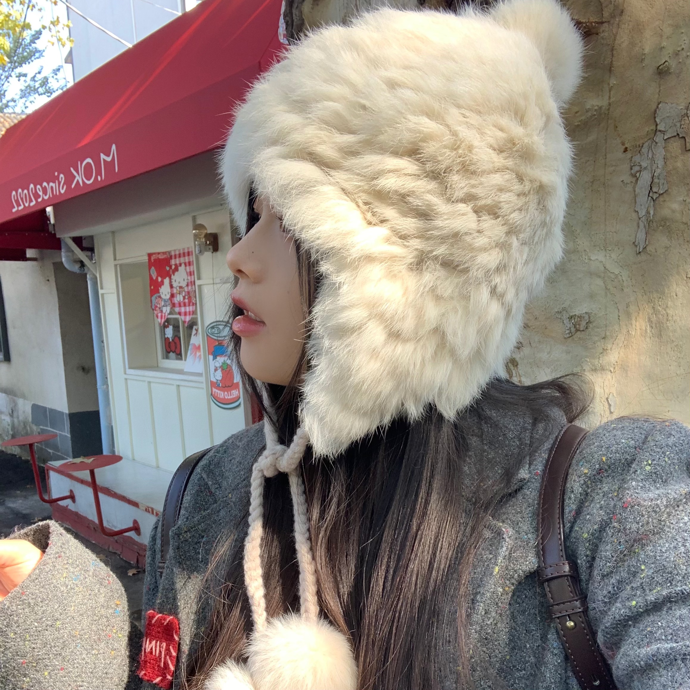 陈奶奶氛围感兔毛护耳帽