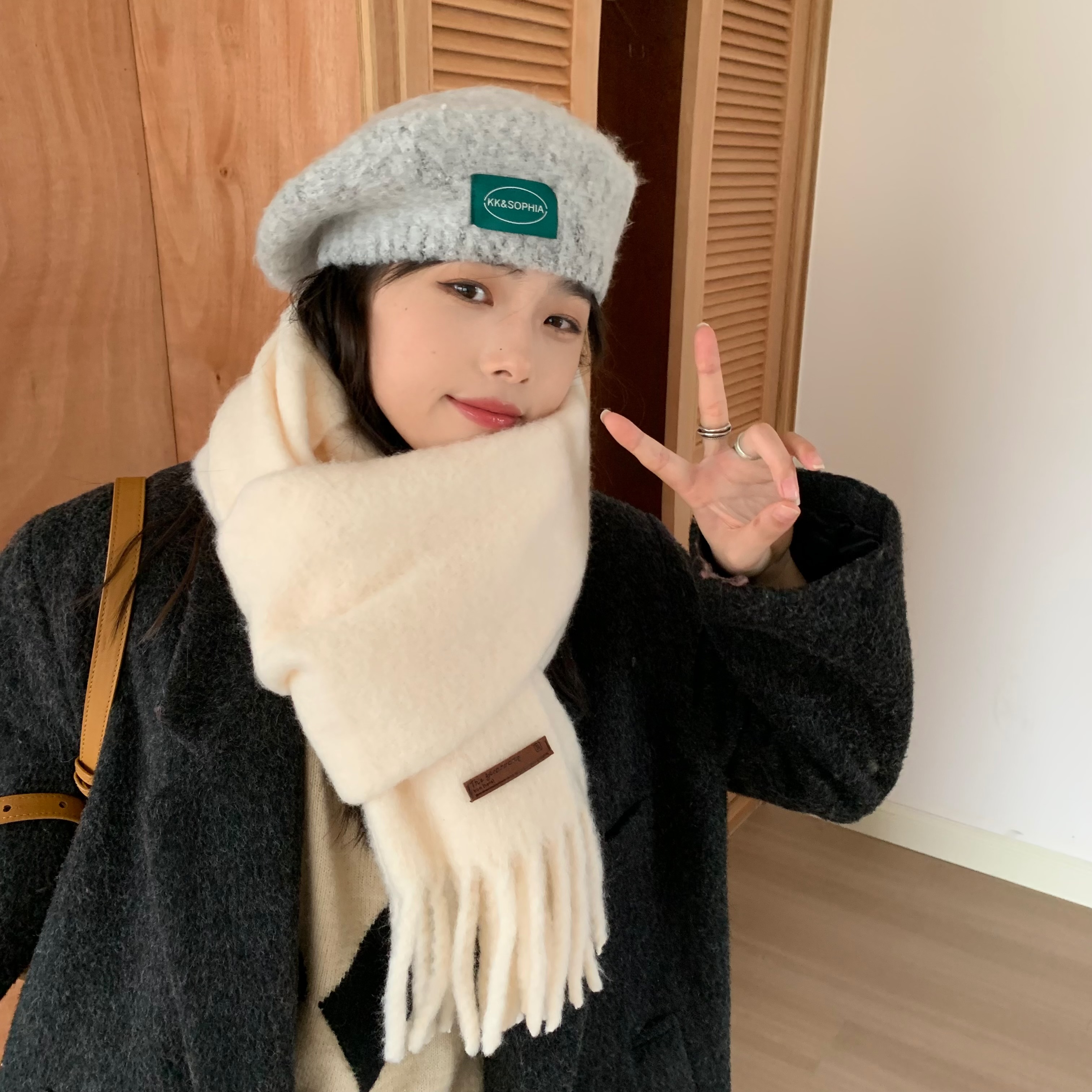 陈奶奶韩系羊毛混纺高级感大围巾女秋冬加大加厚围脖保暖学生披肩