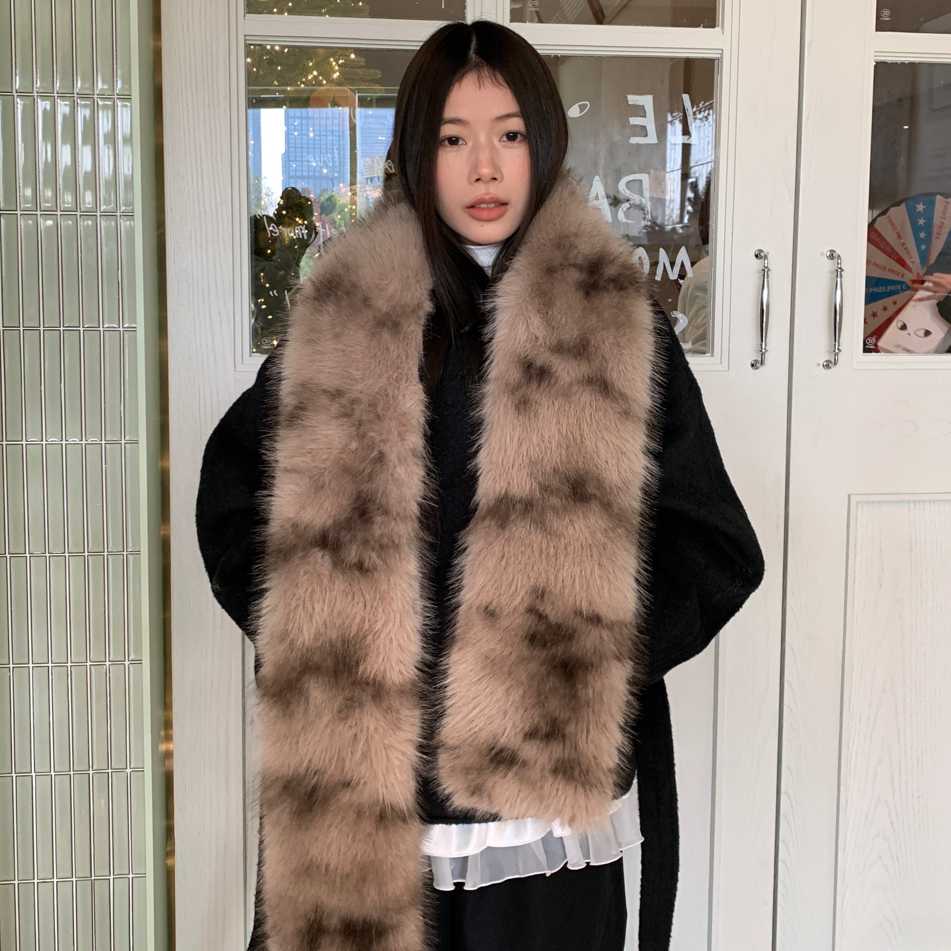 高级时髦精~陈奶奶氛围感仿皮草围巾女冬季百搭保暖防寒毛绒围脖