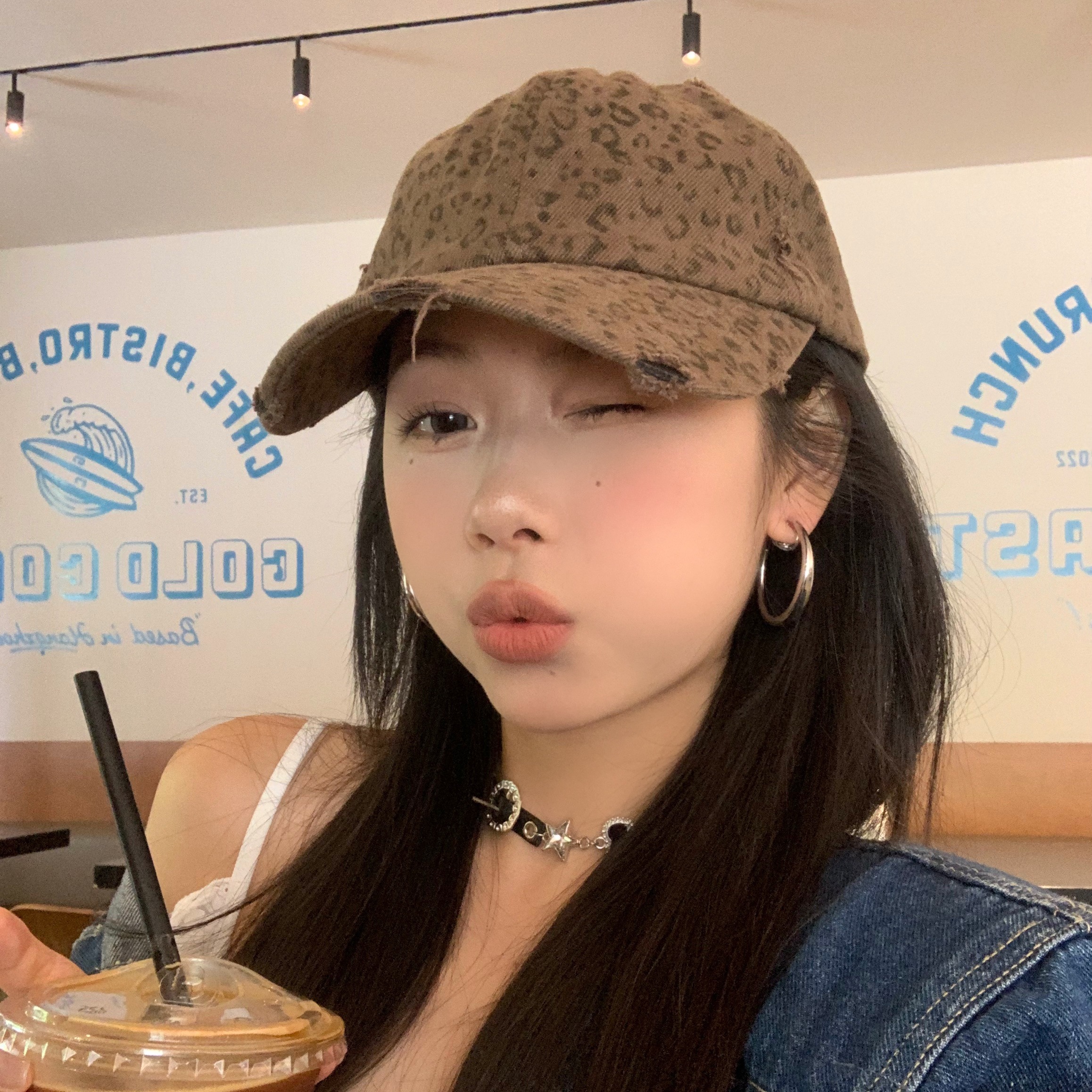 百搭鸭舌帽做旧豹纹美式复古