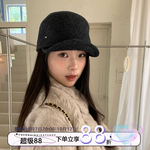 羊毛100%陈奶奶高级灰色礼帽女