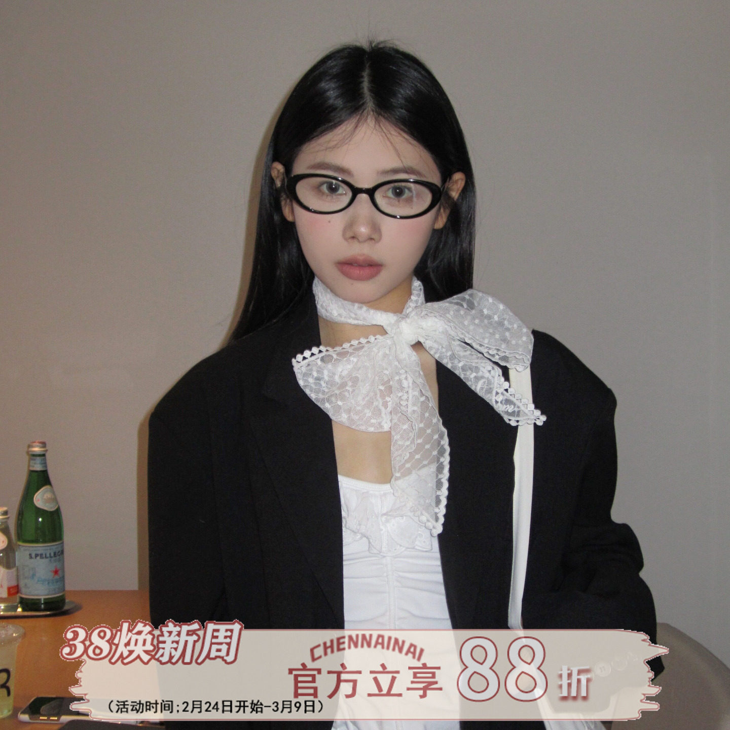 氛围叠搭！高级感韩版ins风蕾丝飘带丝巾法式优雅装饰围脖领巾女