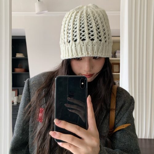 陈奶奶日系复古时髦镂空针织帽女