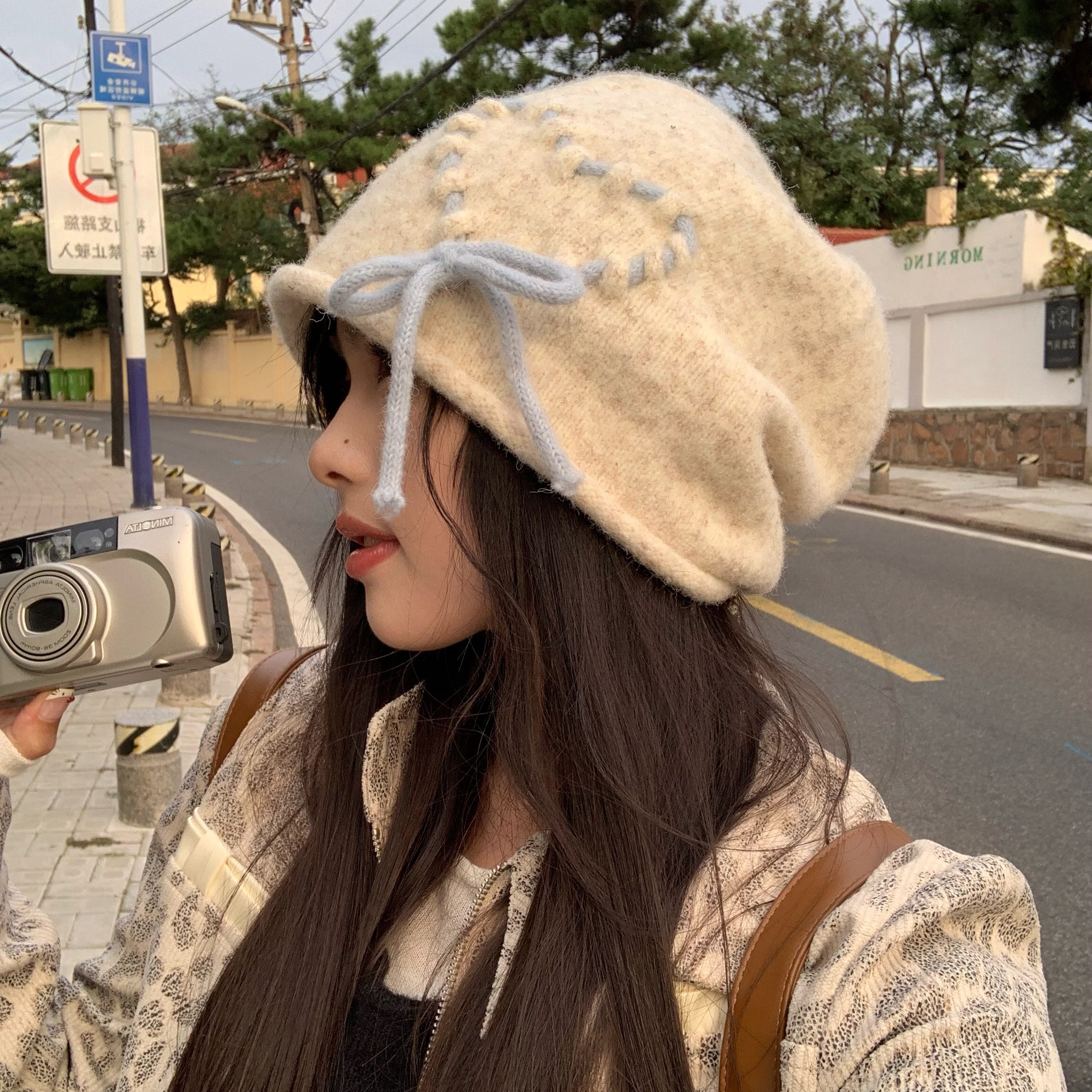 系绳秋冬云朵米蓝氛围感爱心针织