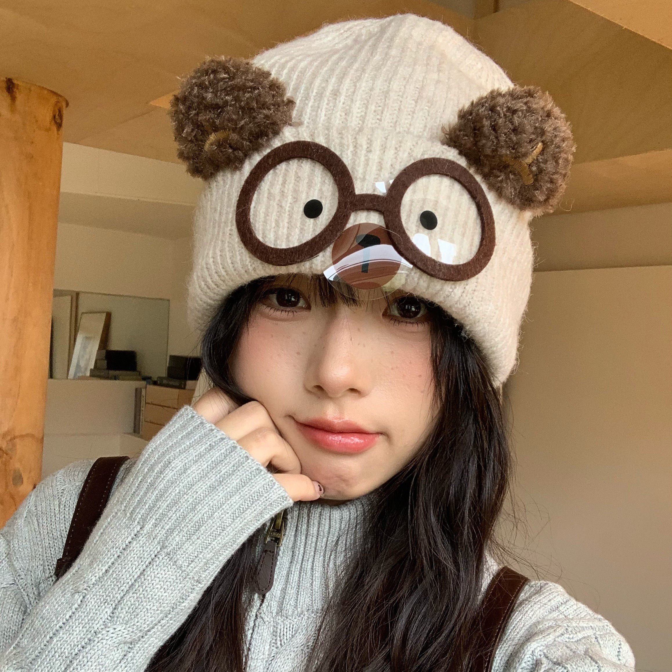 陈奶奶可爱猫耳针织毛线帽子女