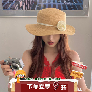 法式 新款 优雅花朵圆顶遮阳防晒帽太阳草帽女显脸小 夏季 莫奈花园