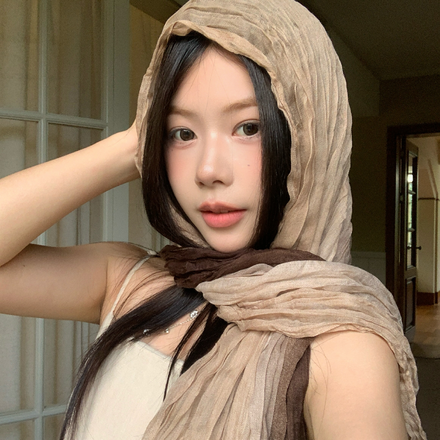 焦糖漫染~陈奶奶废土风复古丝巾女民族风褶皱头巾围脖