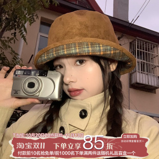 文艺少女~陈奶奶/正反两面渔夫帽女格纹秋冬百搭素颜日系渔夫帽子