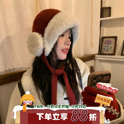 暖绒冬日~陈奶奶/毛绒卷边护耳帽
