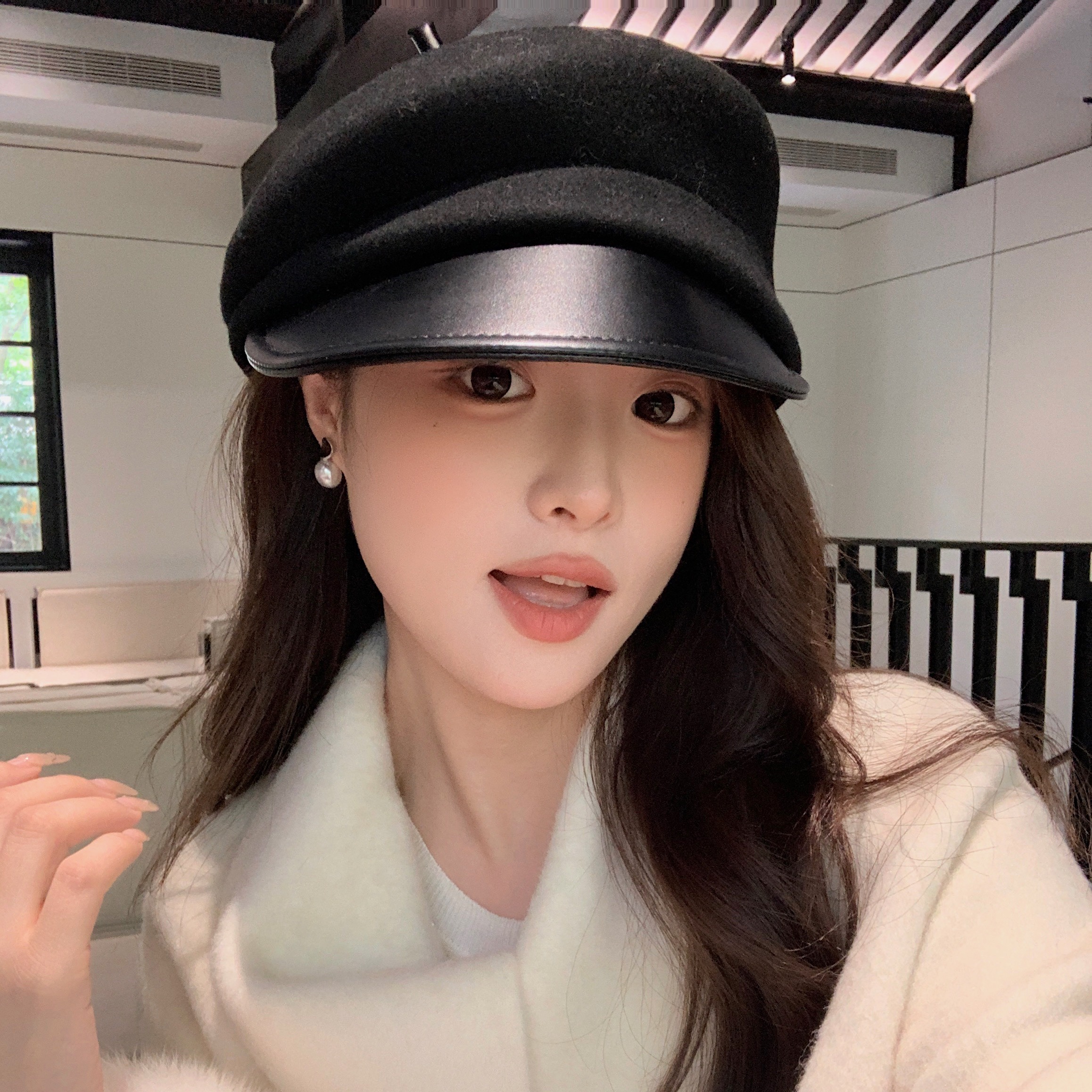 陈奶奶法式优雅羊毛拼皮八角帽子