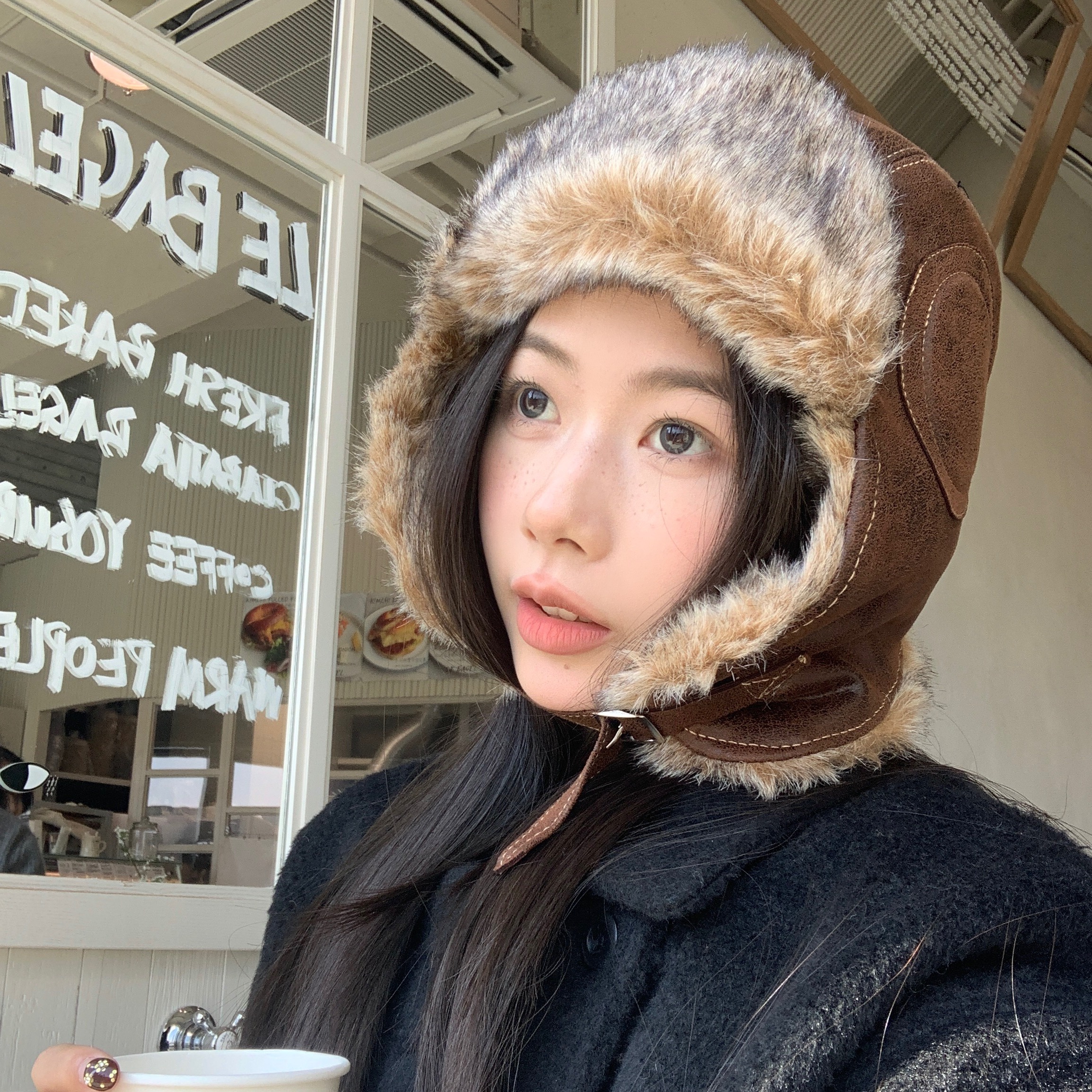 复古皮质毛绒PU雷锋帽