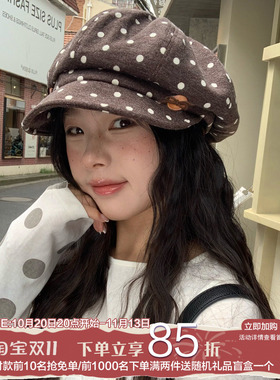 陈奶奶温柔风复古波点报童帽子女