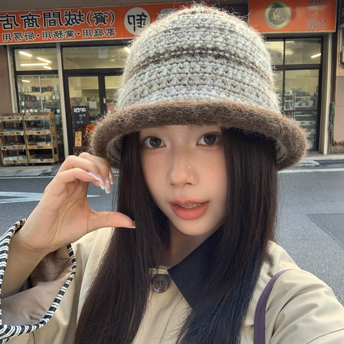 毛混纺复古针织渔夫帽女