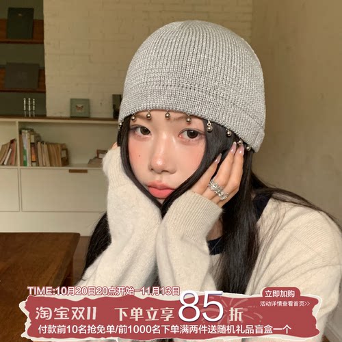 小众灰调~陈奶奶/复古钢珠包头帽
