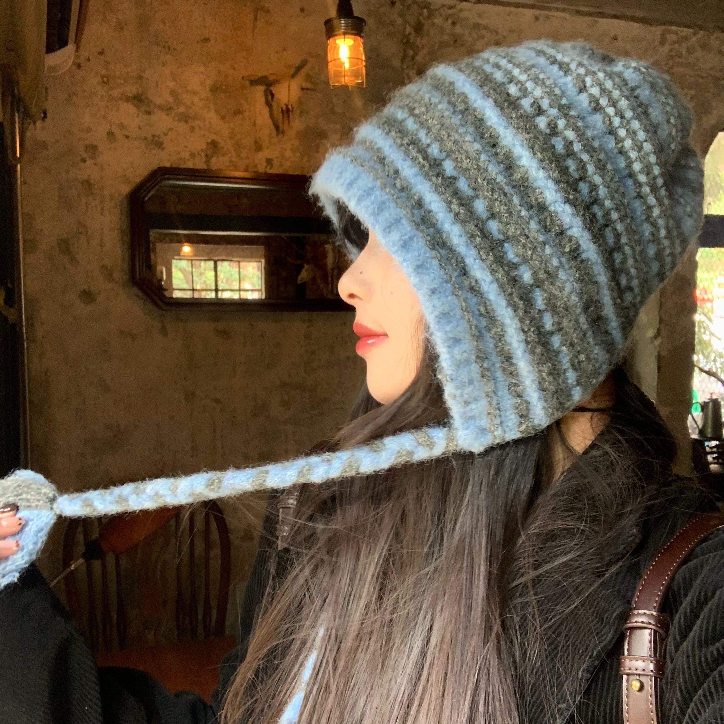 奶蓝糯感~陈奶奶/拼接撞色护耳帽