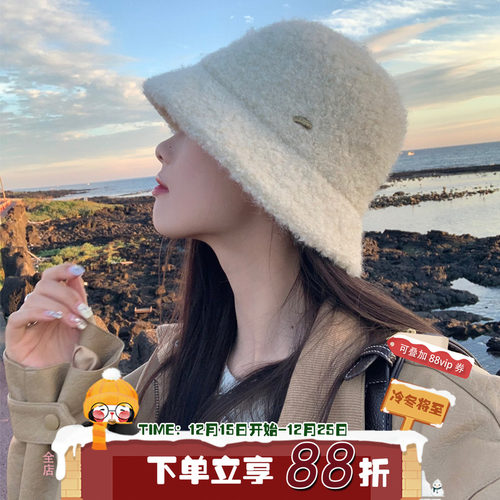 陈奶奶羊羔毛渔夫帽韩系简约女