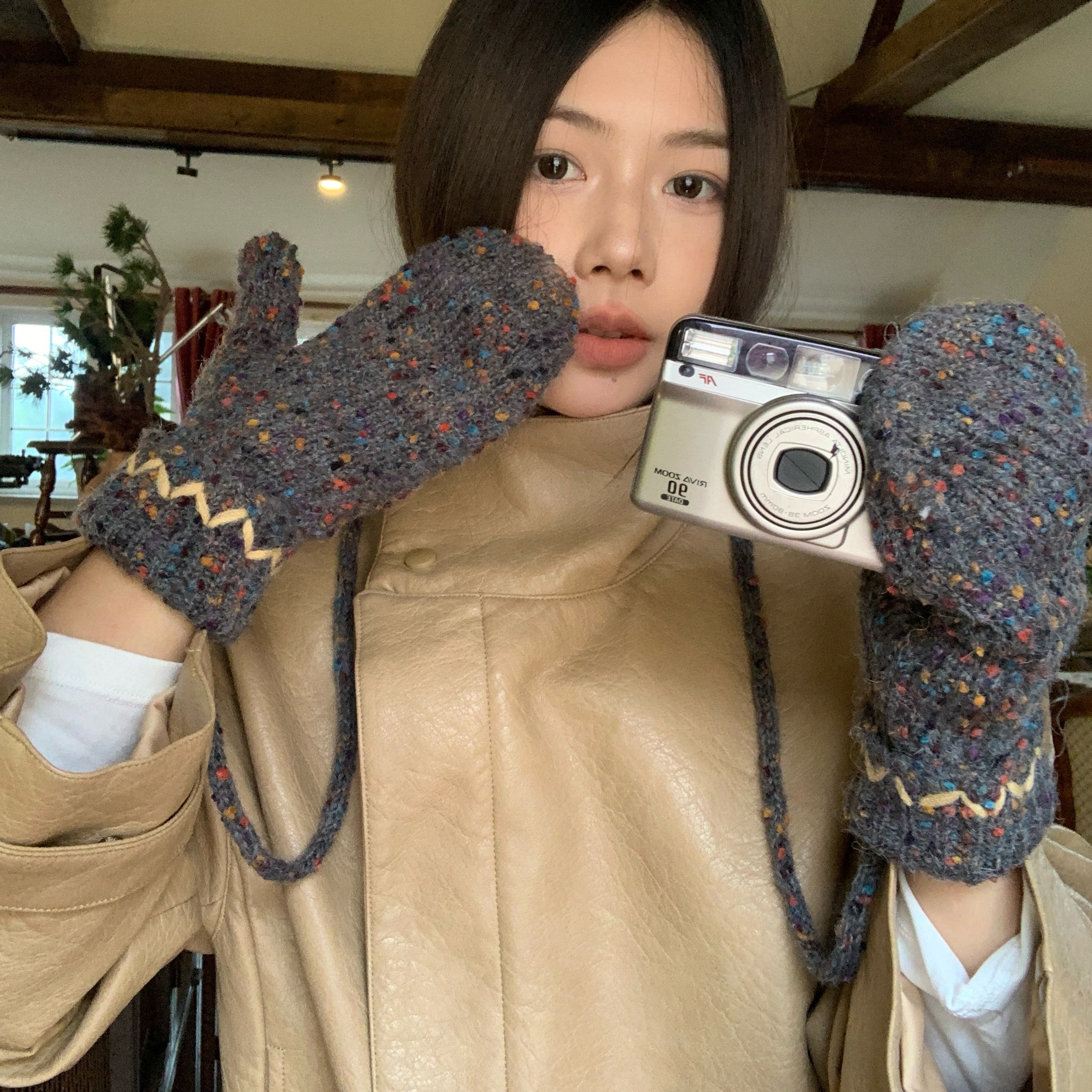 彩虹点点~陈奶奶/连指彩点厚手套