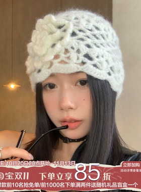 浪漫西西里镂空针织包头帽