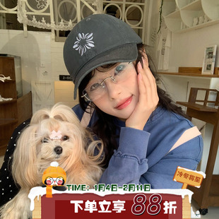 张元英同款韩版雪绒花刺绣棒球帽男女春夏大头围显脸小软顶鸭舌帽